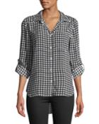 Elisa Gingham Button-front Roll-sleeve Blouse
