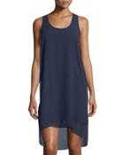 High-low Chiffon Overlay Dress, Navy