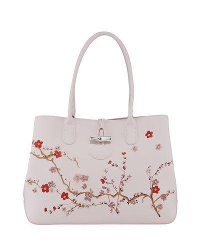 Roseau Floral Leather Tote Bag, Pink