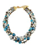 Beaded 4-row Twist Necklace, Teal