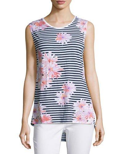 Sony Daisy-print Slub Tee, Blue/white