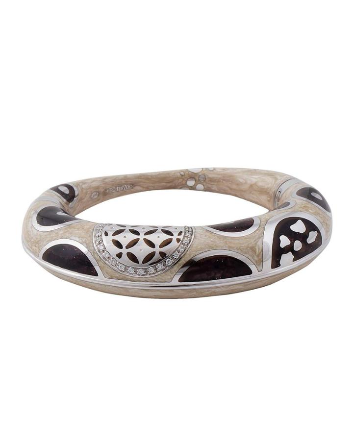 18k White Gold Graduated Mosaic Bangle W/ Diamonds, Tan/black
