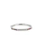 14k White Gold Rainbow Half Diamond Octagonal Stack Ring,