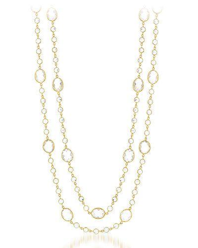 Long 14k Yellow Gold & White Topaz Layering Necklace,