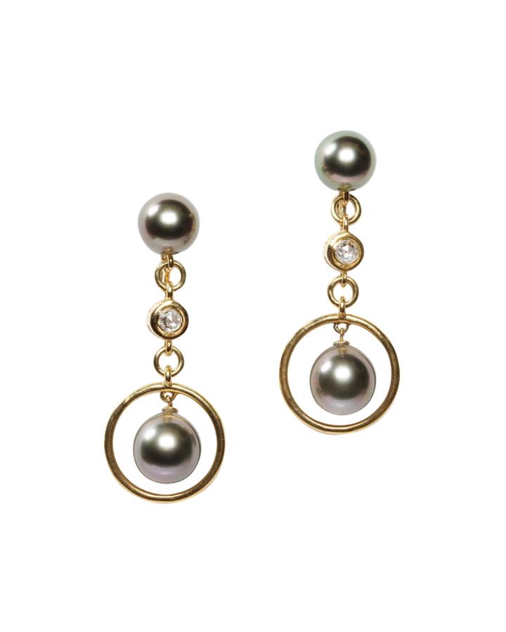 Prince Dimitri For Assael 18k Yellow Gold, Diamond & Black Tahitian Pearl Drop Earrings, Women's