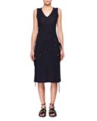 V-neck Sleeveless Cord-knit Dress W/ Asymmetric Drawstrings