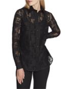 James Italian Linear Lace Button-down Blouse