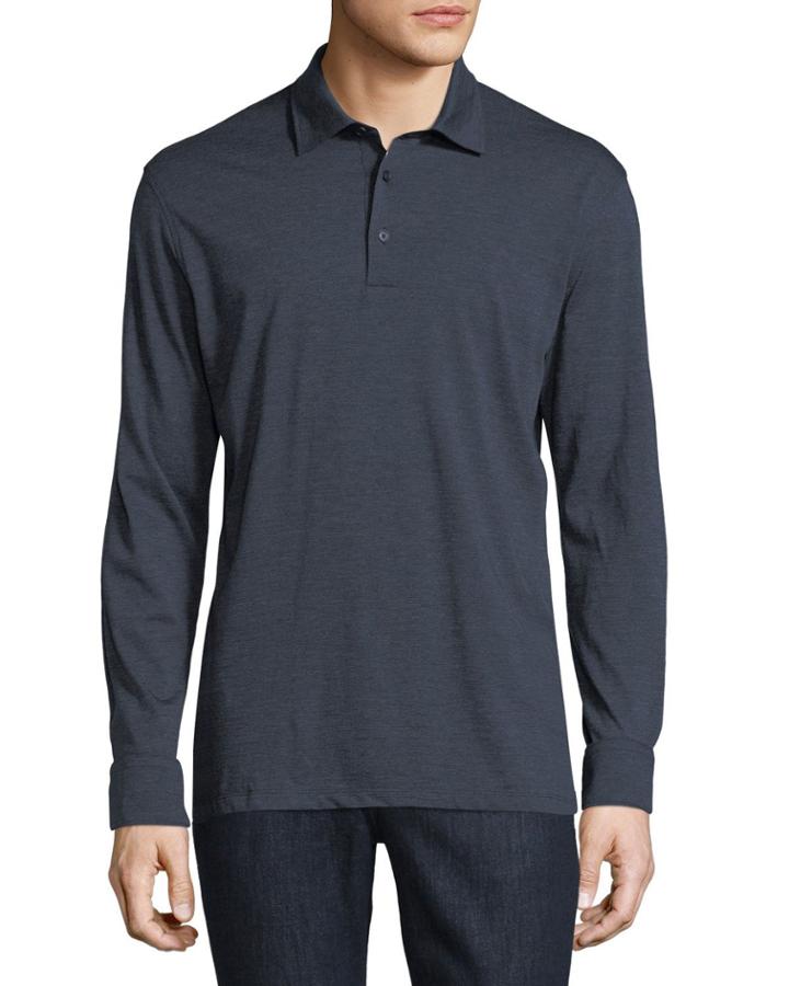 Fine-stripe Long-sleeve Polo