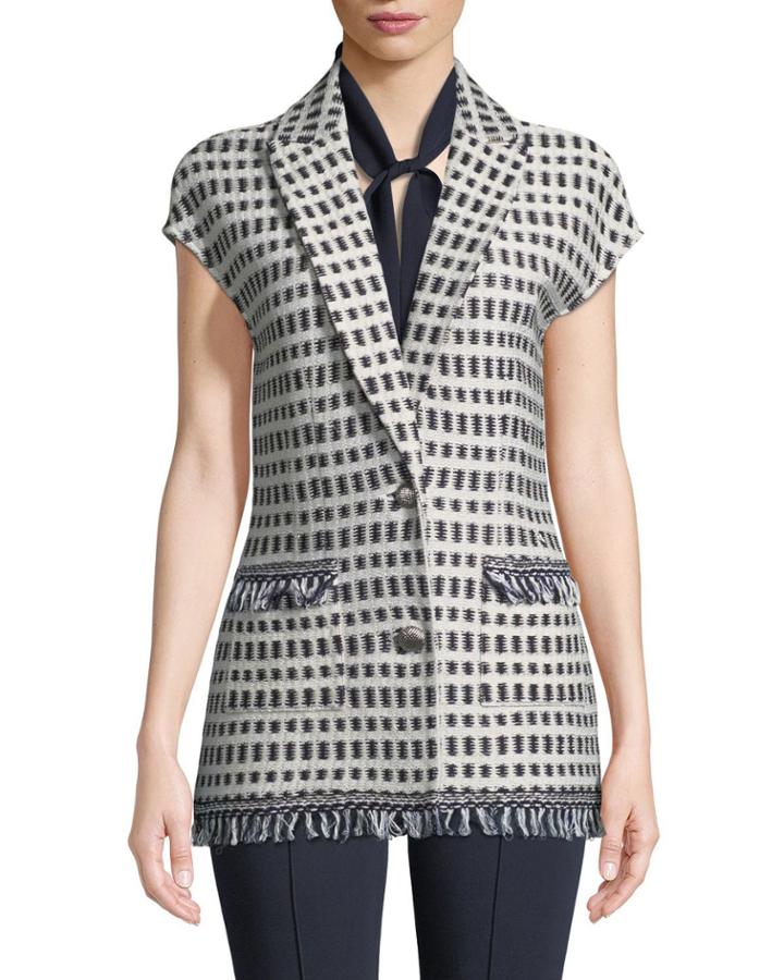 Thatched Grid Knit Cap-sleeve Jacket