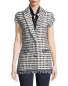 Thatched Grid Knit Cap-sleeve Jacket