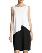 Asymmetric Colorblock Shift Dress, White/black