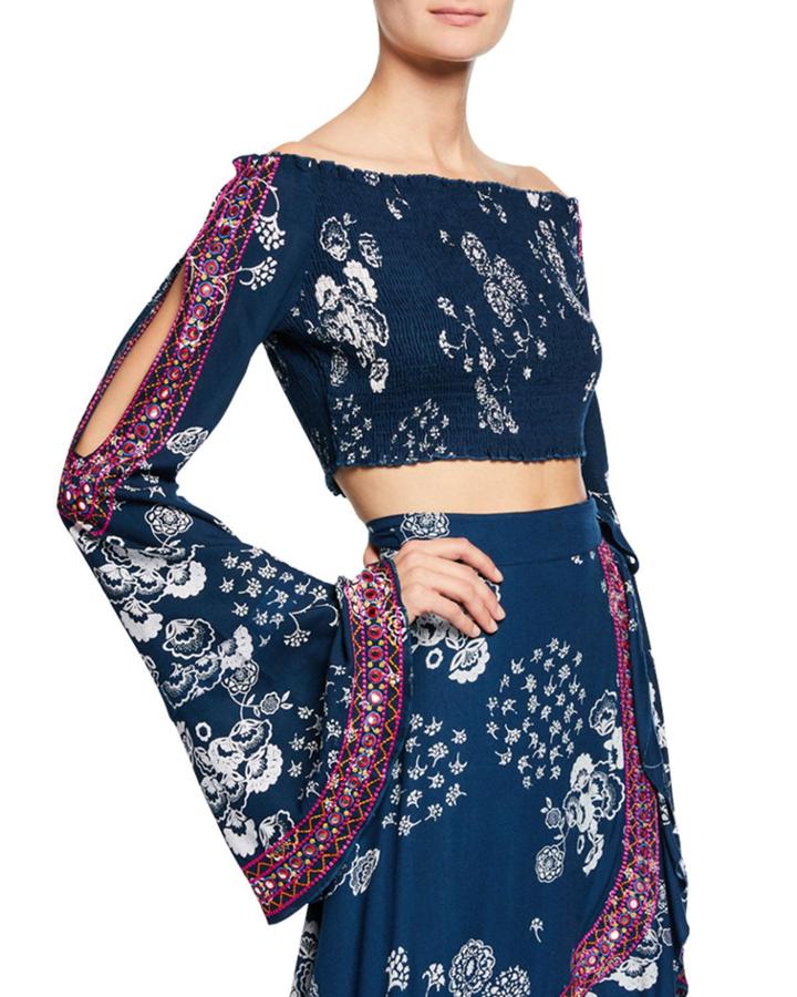 Unspoken Love Smocked Off-the-shoulder Crop Top