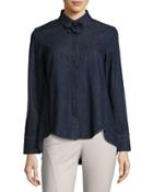 Silk Bloom Denim Blouse, Indigo