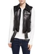 Leather Zip-front Motorcycle Vest, Black