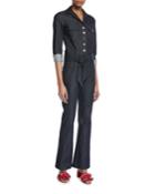 The 73 Long-sleeve Snap-front Belted Denim Jumpsuit