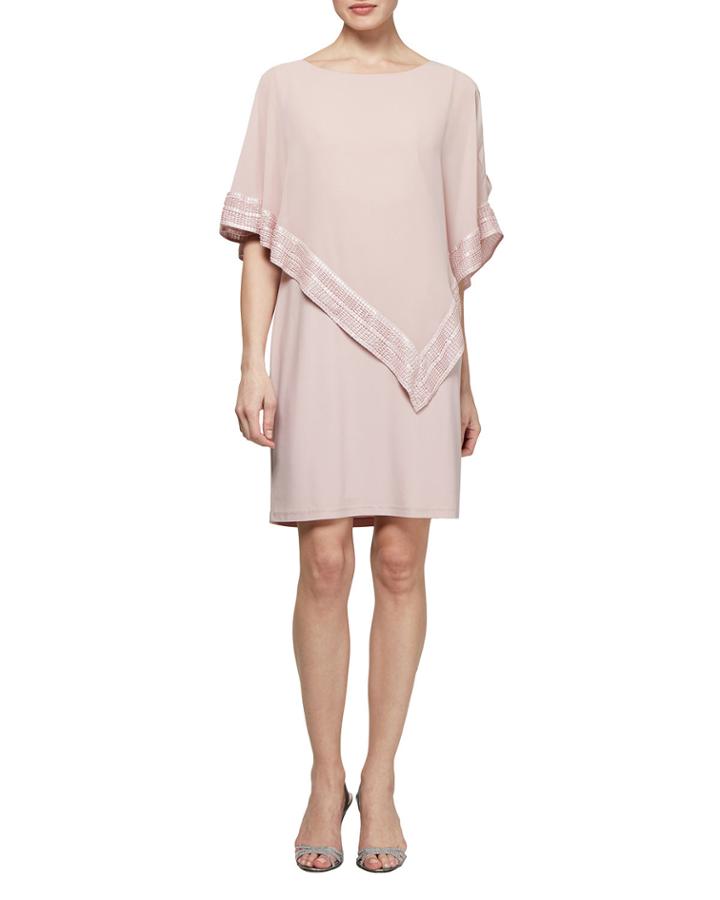Foil Trim Asymmetrical Popover Cape Dress