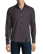Plaid Long-sleeve Sport Shirt, Navy/burgundy/light Blue