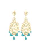 Golden Filigree Chandelier Earrings W/ Turquoise-hue Beads