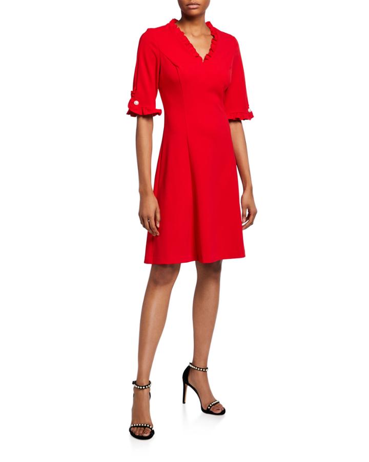 Scuba Crepe Ruffle Fit-&-flare Dress