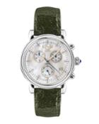 37mm Marsala Chronograph Watch With Leather Strap, Green