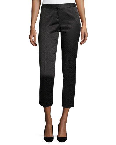 Woven Jacquard Slim Crop Pants, Black