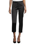 Woven Jacquard Slim Crop Pants, Black