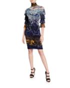 Degrade Floral-print Turtleneck Tiered Ruffle Dress