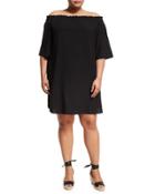 Off-the-shoulder Short-sleeve Shift Dress,