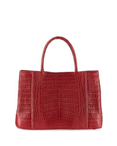 Medium Sectional Crocodile Tote Bag, Cranberry
