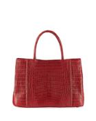 Medium Sectional Crocodile Tote Bag, Cranberry