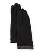 Portolano Cashmere-blend Leather-cuffed Tech Gloves, Black, Women's