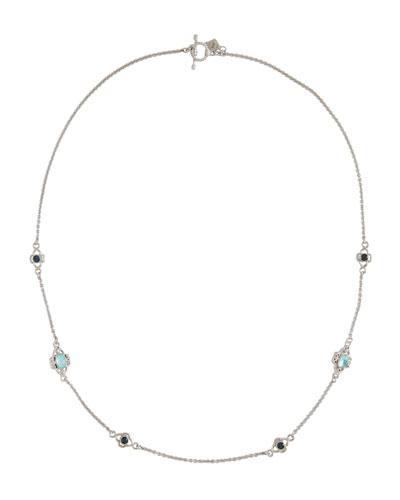 New World Scroll Station Necklace W/ Mixed Gemstones & Diamonds