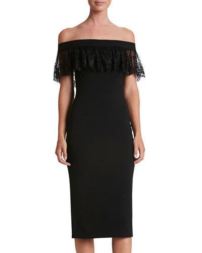 Alice Off-the-shoulder Lace-yoke Cocktail Dress