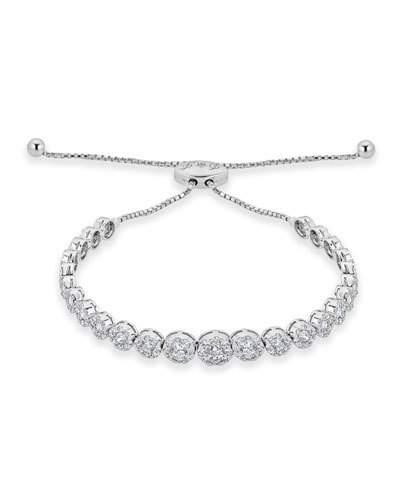 14k White Gold Adjustable Flower Diamond Bracelet,
