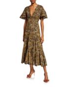 Leopard-print Poplin Short-sleeve Dress