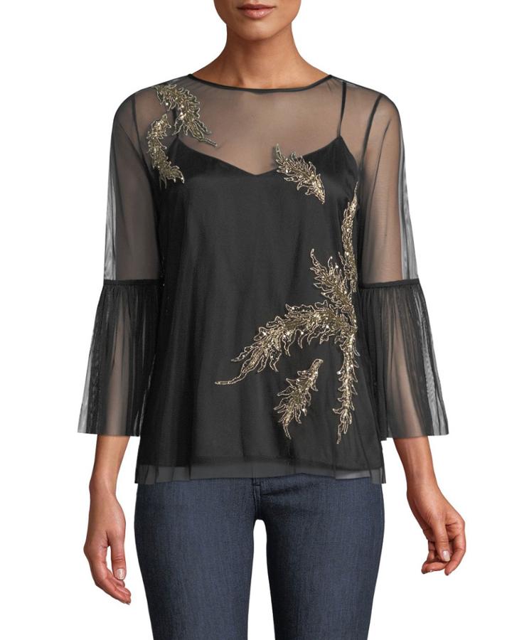 Adela Embroidered-tulle Blouse