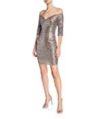 Sequin Off-the-shoulder Elbow-sleeve Fitted