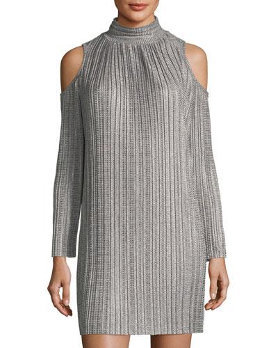 Cold-shoulder Plisse Trapeze Dress