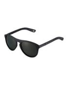 Matte Black Modified Oval Acetate Sunglasses, Black