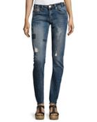 Hoodlums Distressed Skinny Jeans With Patches, Blue