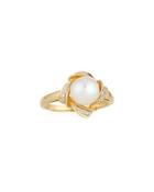 14k Yellow Gold Diamond & Pearl Segmented Ring,