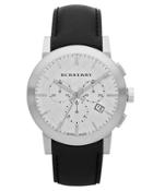 42mm Chronograph Watch W/ Matte Leather Strap,