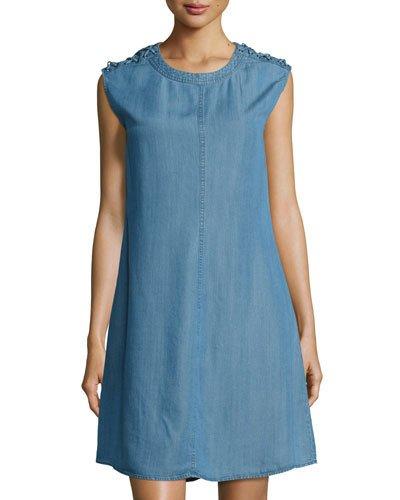 Sleeveless Chambray Shift Dress,