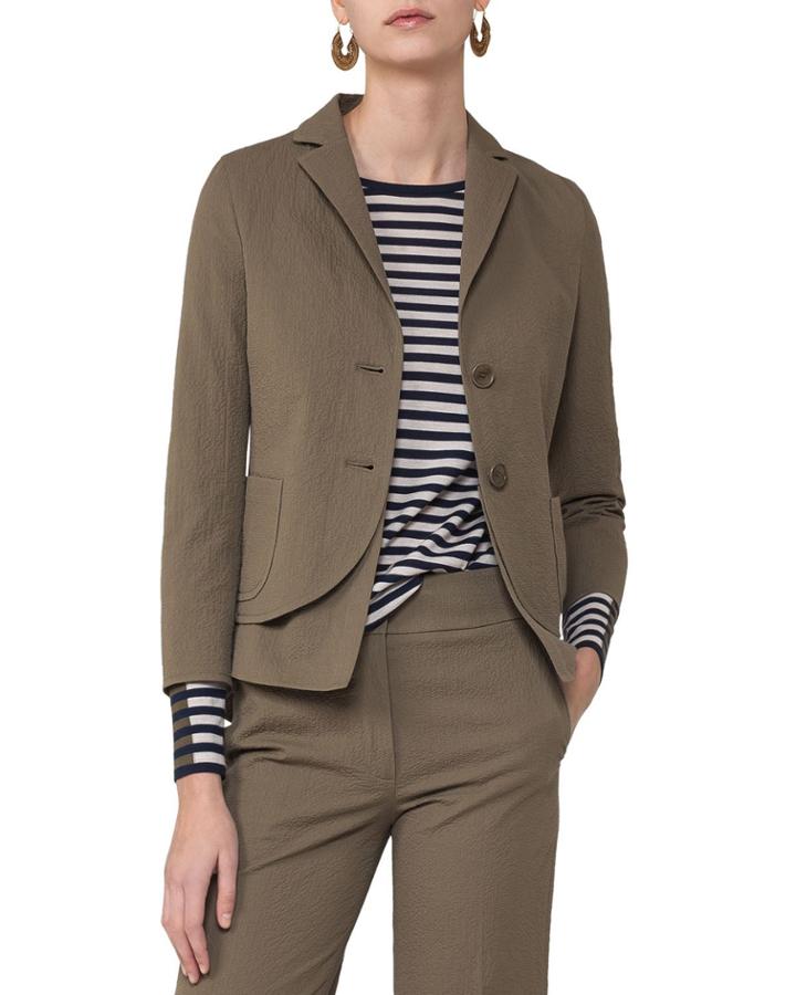Seersucker Layered-hem Blazer, Beige