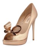 Metallic Bow Peep-toe Platform Pumps