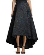 Floral Jacquard High-low Skirt, Black/blue