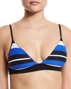 Walk The Line Striped Triangle Swim Top, Blue Ray