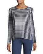 Long-sleeve Striped French Terry Boat-neck Tee