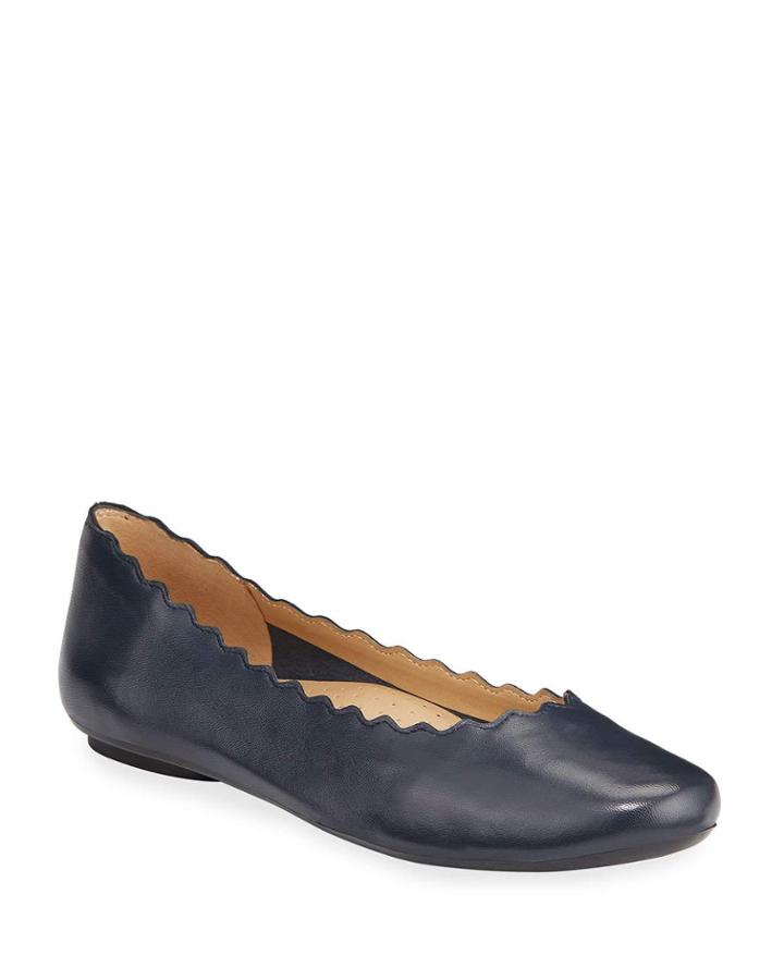 Sanya Nappa Scalloped Ballerina Flats