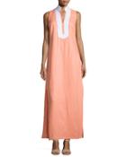 Classic Linen Sleeveless Maxi Dress, Desert Flower/white